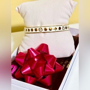 Kate Spade White Enamel Gold Spade & Crystal Stud Bangle Bracelet - Gift Ready!